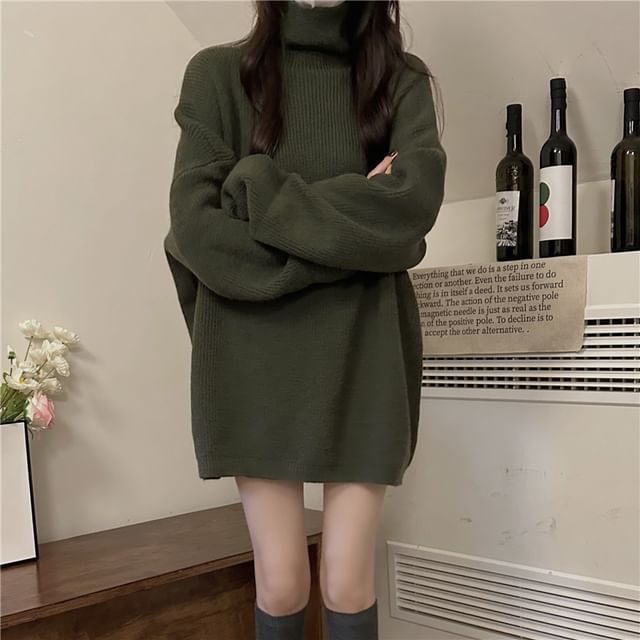 Turtleneck Plain Oversized Sweater