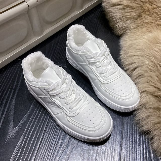 Platform Plain Panel Fleece-Lined Sneakers