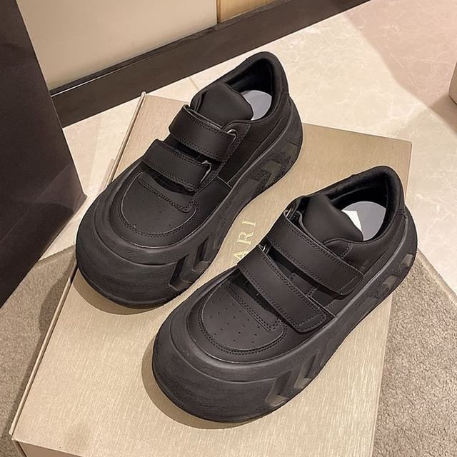 Platform Plain Panel Faux Leather Sneakers