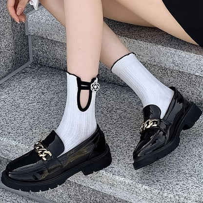 Floral Contrast Trim Ribbed Socks