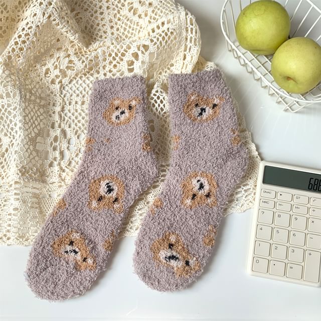 Bear Print Fluffy Socks