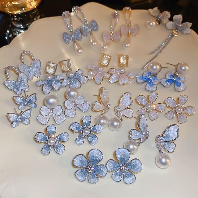 / Floral Alloy Pearl Designs) Faux Earring (Various Bow