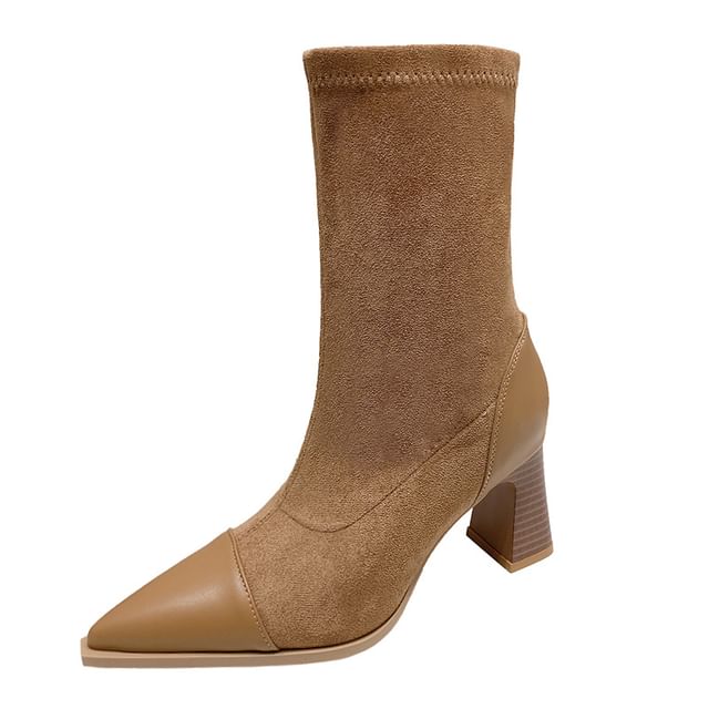 Block Heel Pointy Mid Calf Boots