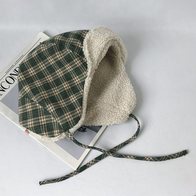 Lined Plaid Hat Trapper Fleece