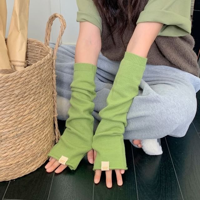Knit Plain Long Gloves Fingerless