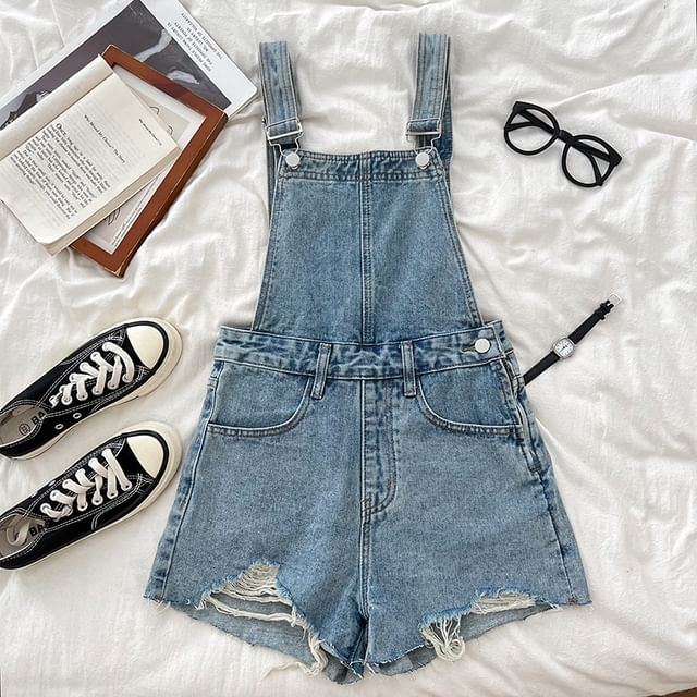 Washed Distressed Denim Jumper Shorts