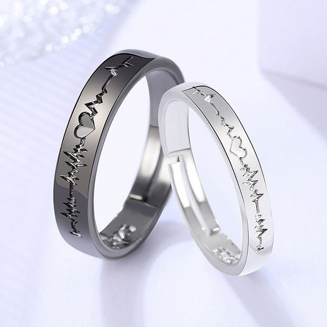 Couple Matching Heartbeat Alloy Open Ring (Various Designs)