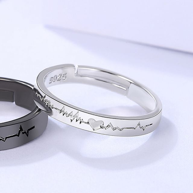 Couple Matching Heartbeat Alloy Open Ring (Various Designs)