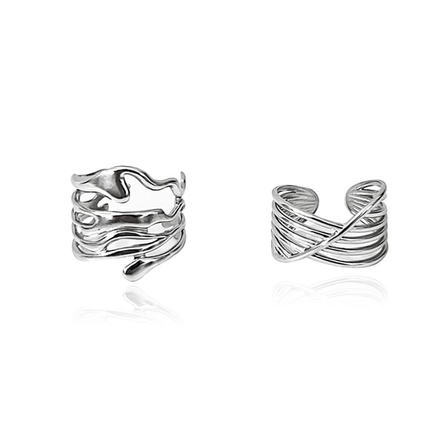 Layered Stainless Steel Open Ring (Various Designs) / Set
