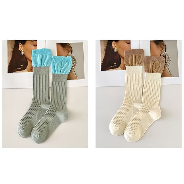 Two Tone Ribbed Socks / Set