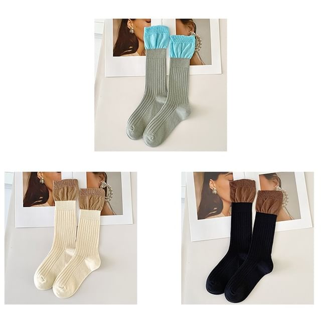 Two Tone Ribbed Socks / Set