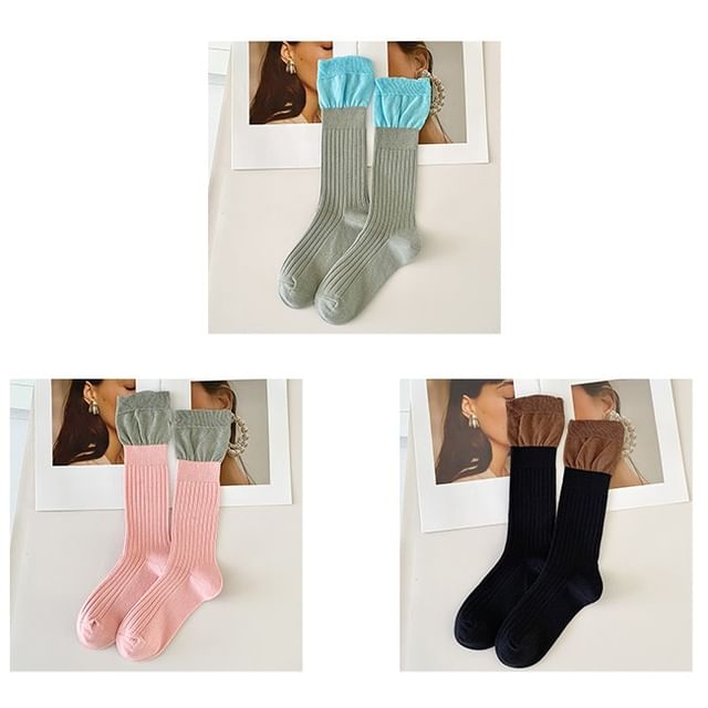 Two Tone Ribbed Socks / Set