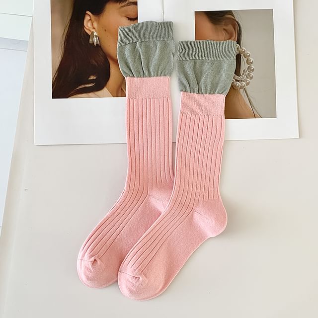 Two Tone Ribbed Socks / Set