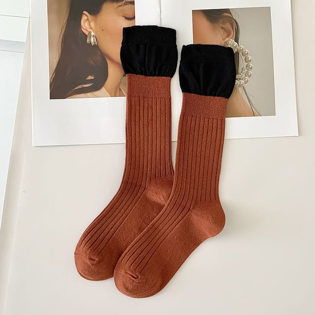 Two Tone Ribbed Socks / Set