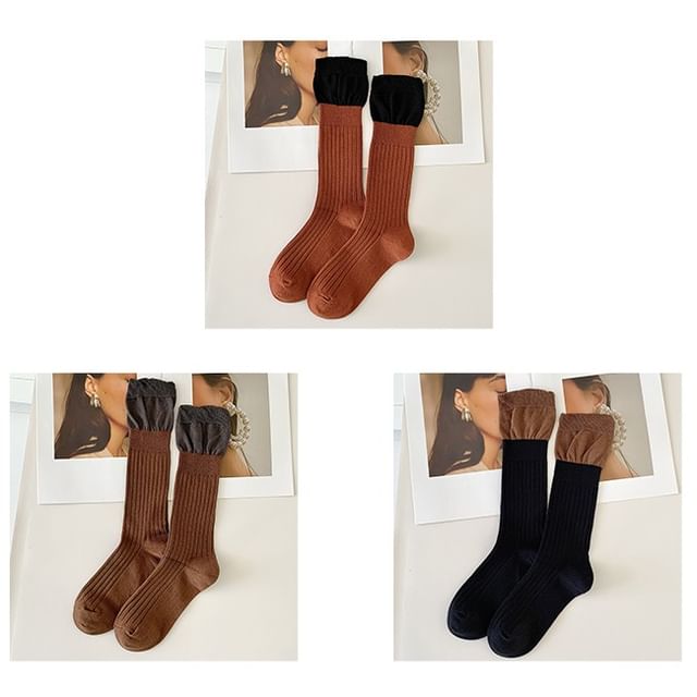 Two Tone Ribbed Socks / Set