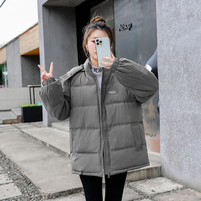 Hooded Lettering Puffer Jacket