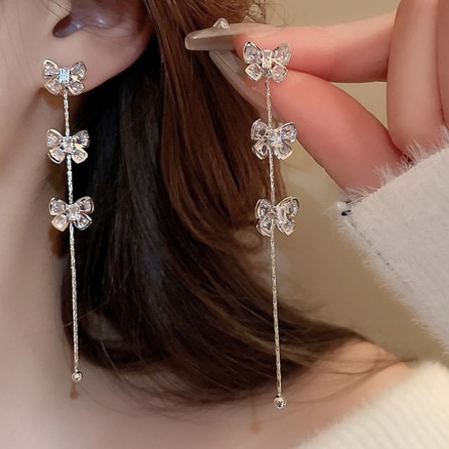 Rhinestone Earring Drop Bow
