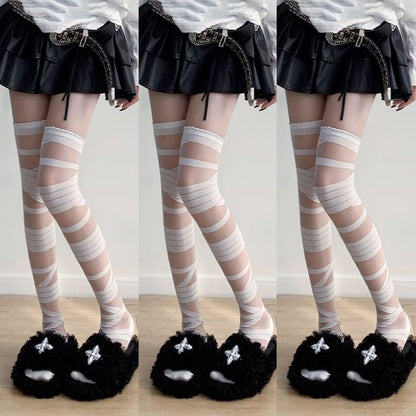 Mesh Panel Over-the-Knee Socks / Set