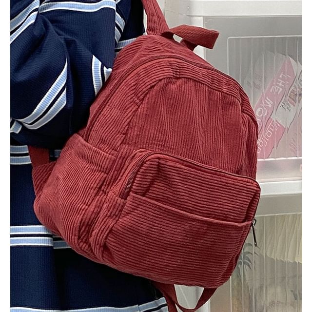 Corduroy Zipper Pocketed Light Backpack