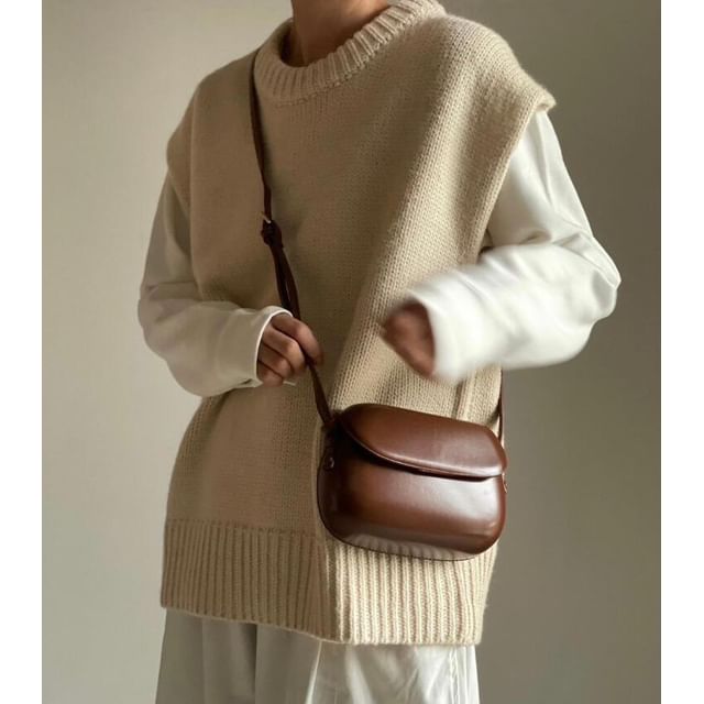 Bag Leather Faux Crossbody Plain Flap