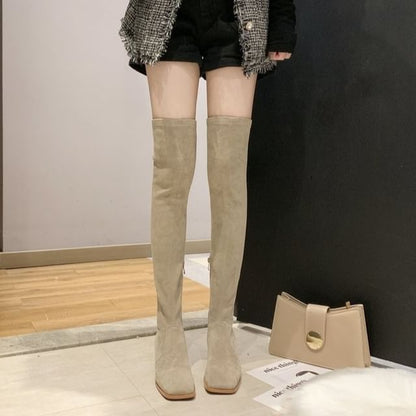 Square-Toe Chunky Heel Over-the-Knee Boots