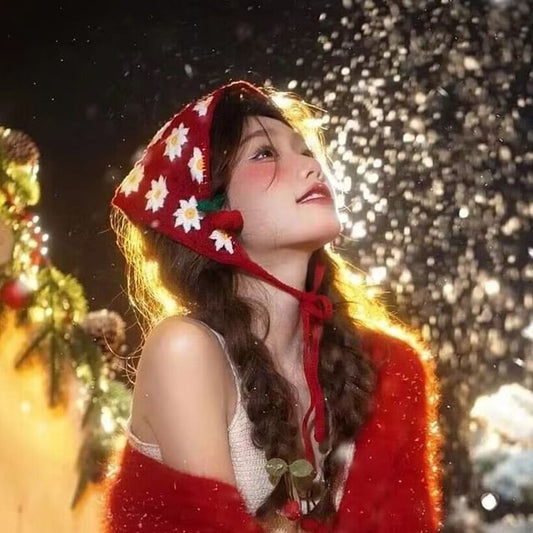 Knit Headband Christmas Floral Triangle