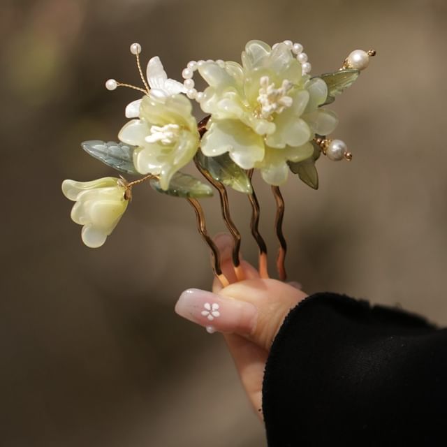 Floral Glass Alloy Hair Comb (Various Designs)