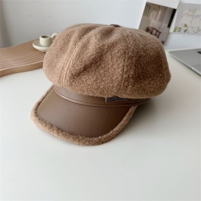 Faux Cap Leather Fleece Panel Newsboy