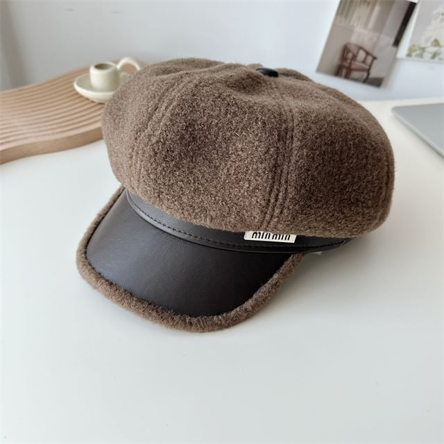 Faux Cap Leather Fleece Panel Newsboy