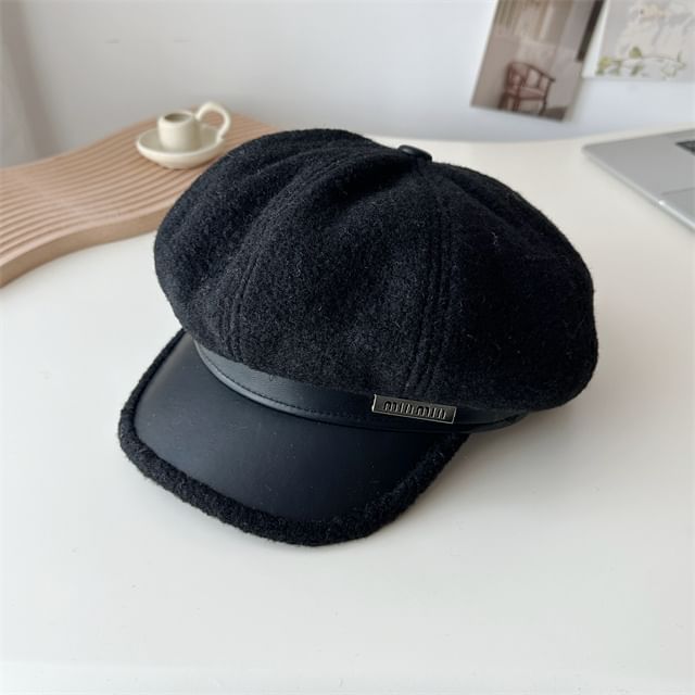 Faux Cap Leather Fleece Panel Newsboy