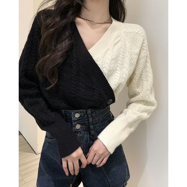 V-Neck Two-Tone Sweater