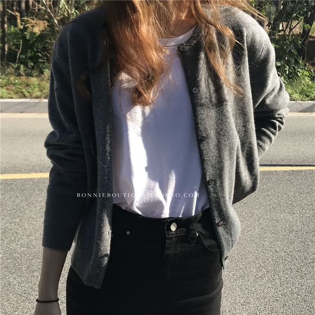 Crewneck Plain Cardigan