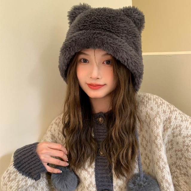Ear Chenille Pom Hat Bear