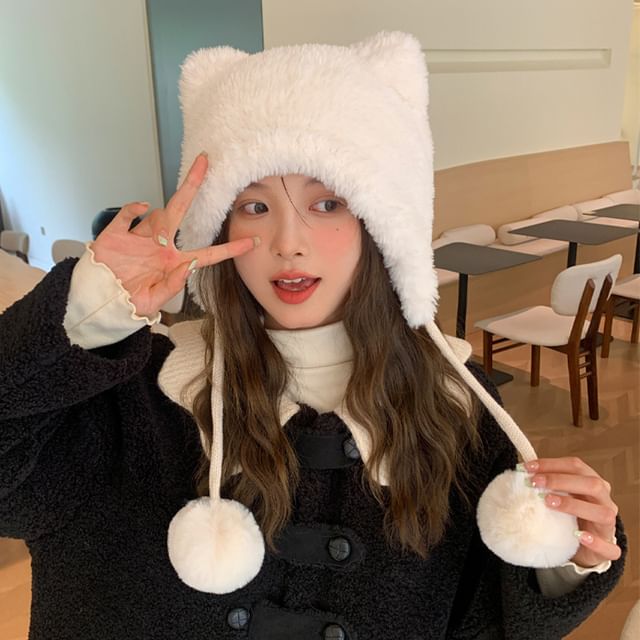 Ear Chenille Pom Hat Bear