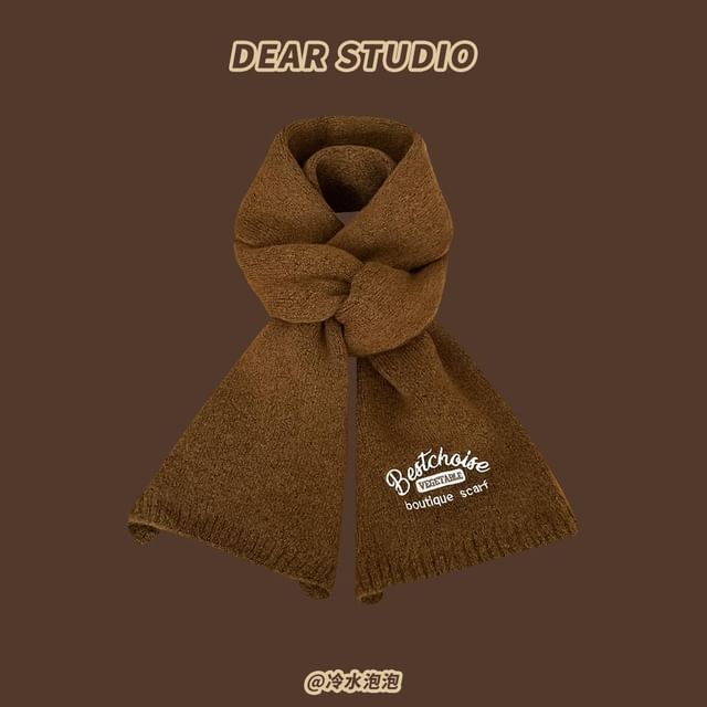 Lettering Embroidered Knit Scarf