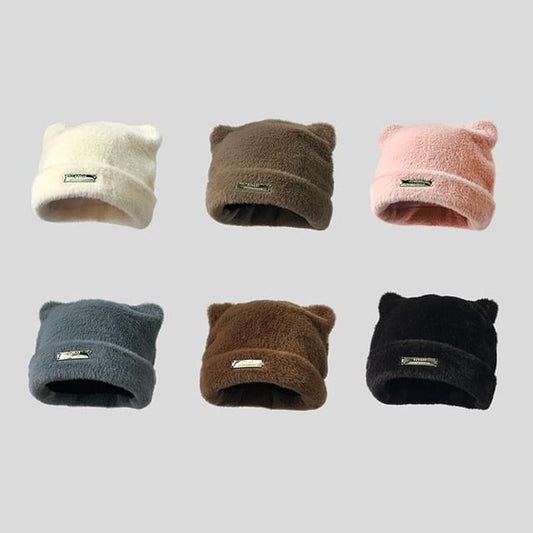 Knit Ear Beanie Applique Cat