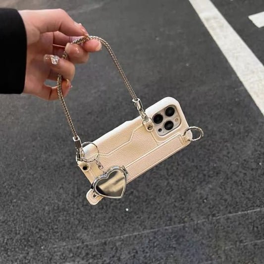 Heart Case Leather Faux Mirrored Phone