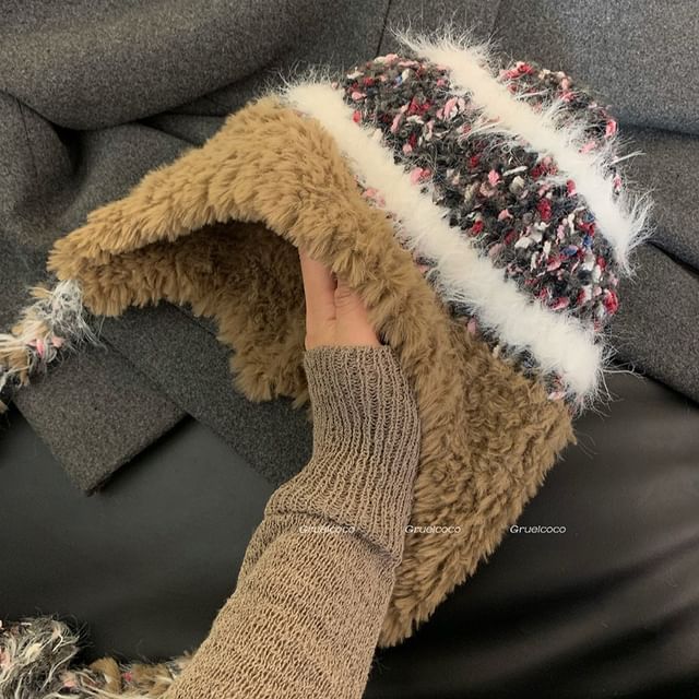 Striped Fleece Knit Trapper Hat