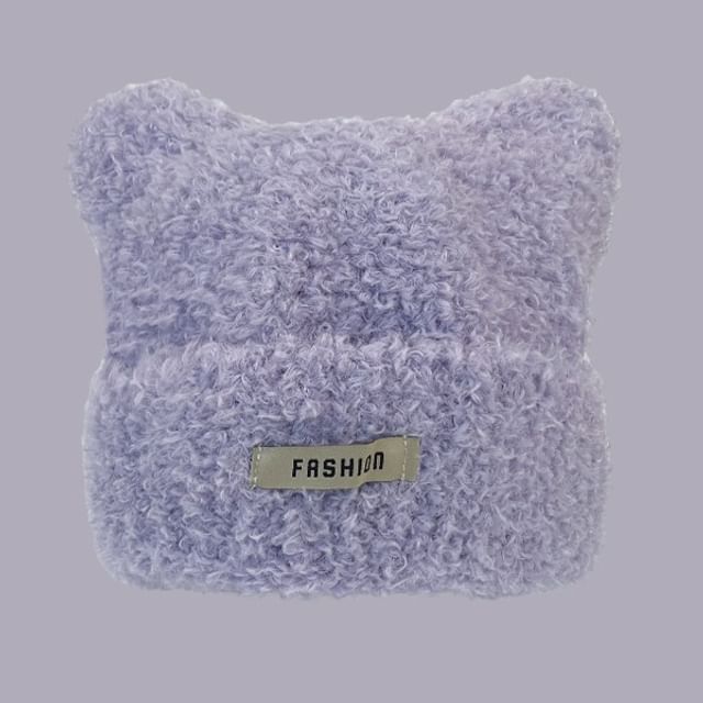 Lettering Applique Cat Ear Chenille Beanie