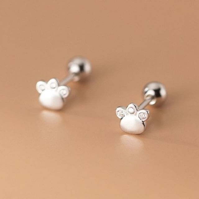 Rhinestone Paw Ear Stud