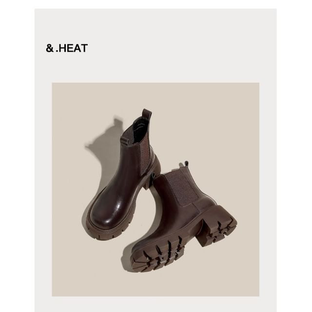 Heel Platform Faux Chunky Short Leather Boots