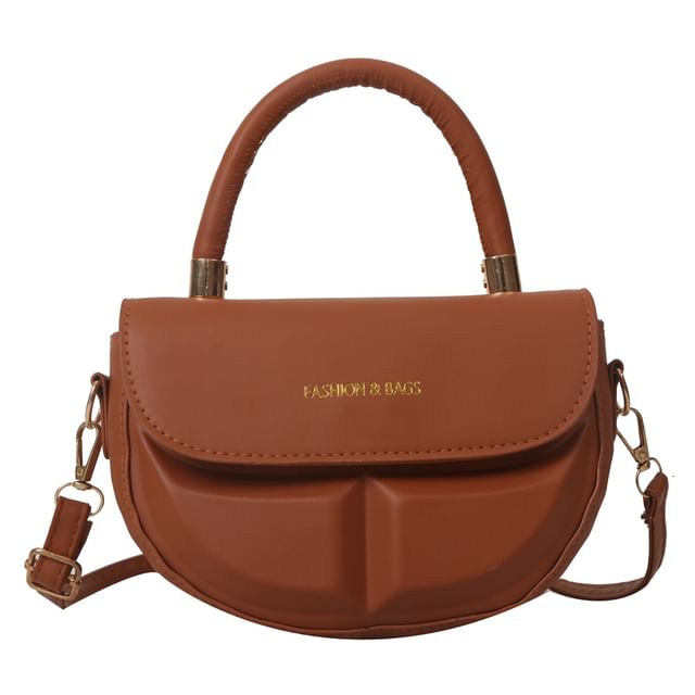 Faux Leather Top Handle Flap Crossbody Bag