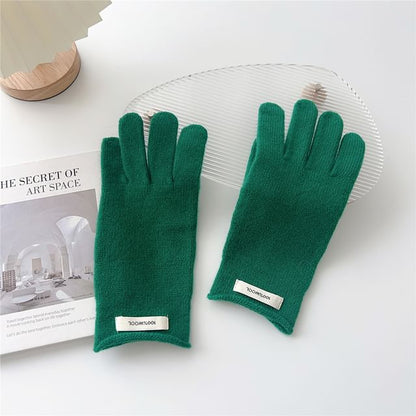 Lettering Applique Touchscreen Cutout Knit Gloves