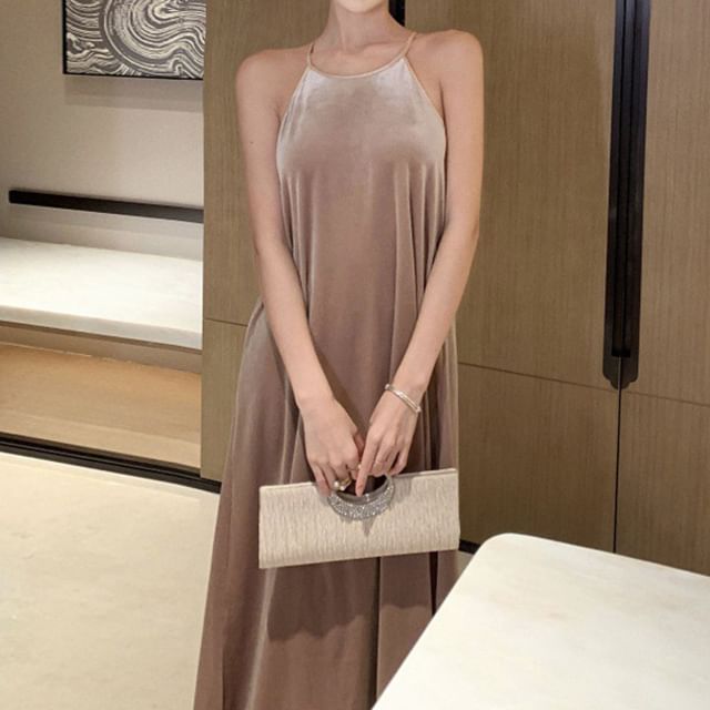 Dress Velvet Halter A-Line Maxi Neck