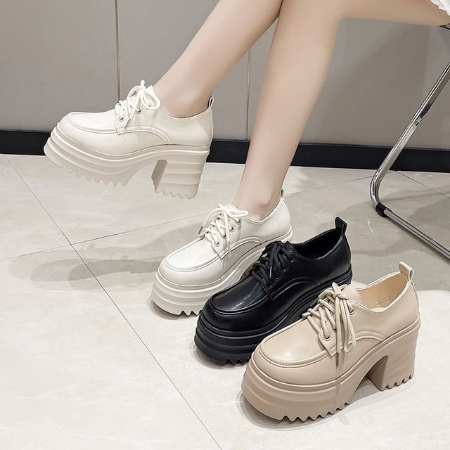Lace-Up Chunky Platform Shoes Heel Derby