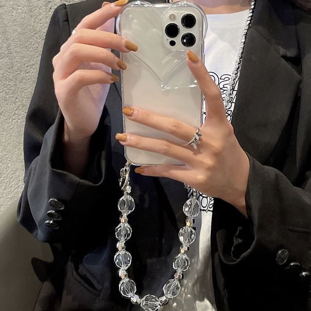 Phone Transparent Case Chain Heart Crystal Faux