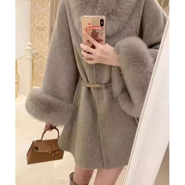 Faux Fur Collar Woolen Coat