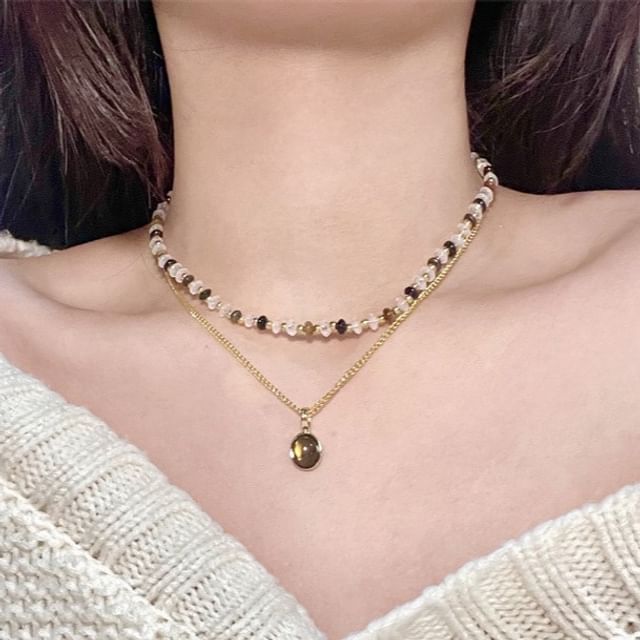 Necklace Gemstone Layered Pendant Beaded