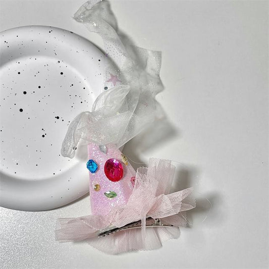 Mesh Hat Rhinestone Hair Clip Party