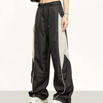 High Waist Color-Block Loose-Fit Wide-Leg Sweatpants